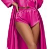 617JailFgwL._AC_SL1500 Women's 3Pcs Pajamas Satin Cami Top and Shorts with Robe Sleepwear Set