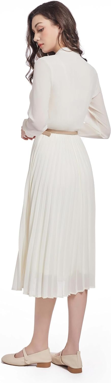 6186-9cYcjL._AC_SL1500 Business Casual Shirt Dress for Women Long Sleeves Pleated Midi Dresses with Belt