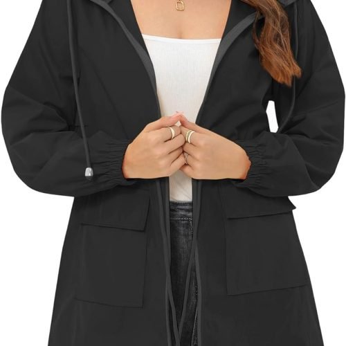 618HbQtAl0L._AC_SL1500 Rain Jacket for Women Waterproof with Hood Active Outdoor Long Rain Coats Packable Raincoat Lightweight Windbreaker