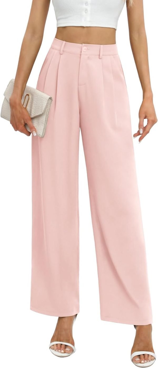 Women's Business Work Trousers High Waisted Wide Leg Pants Long Straight Suit Pants with Pocket