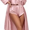 618pH9lhBJL._AC_SL1500 Women's 3Pcs Pajamas Satin Cami Top and Shorts with Robe Sleepwear Set
