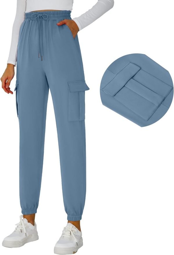 6195VUq_zTL._AC_SL1500 Womens Athletic Pants Knit Cargo Pants Stretchy Hiking Pants Elastic Waist Sweatpants Baggy Soft Joggers