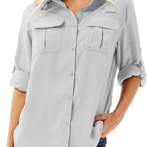 619Z6YSU5ML._AC_SL1500 Women's UPF 50+ Long Sleeve UV Sun Protection Safari Shirt, Quick Dry SPF Hiking Fishing Breathable Shirts