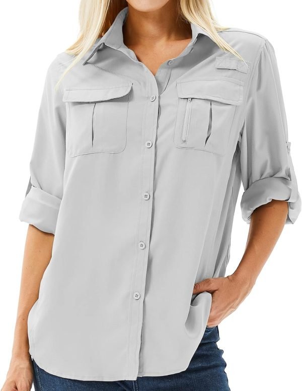 619Z6YSU5ML._AC_SL1500 Women's UPF 50+ Long Sleeve UV Sun Protection Safari Shirt, Quick Dry SPF Hiking Fishing Breathable Shirts