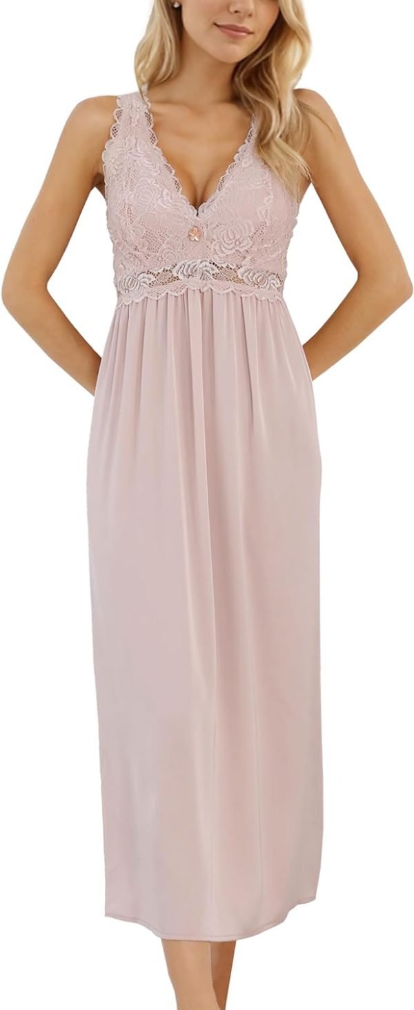 61AZt8tZ11L._AC_SL1500 Womens Nightgown Long Sexy Silky V neck Chemise Lace Sleeveless Sleepwear for women Elegant
