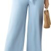 Womens Wide Leg Lounge Pants High Waisted Business Work Casual Pants Adjustable Tie Knot Loose Trousers with Pocket