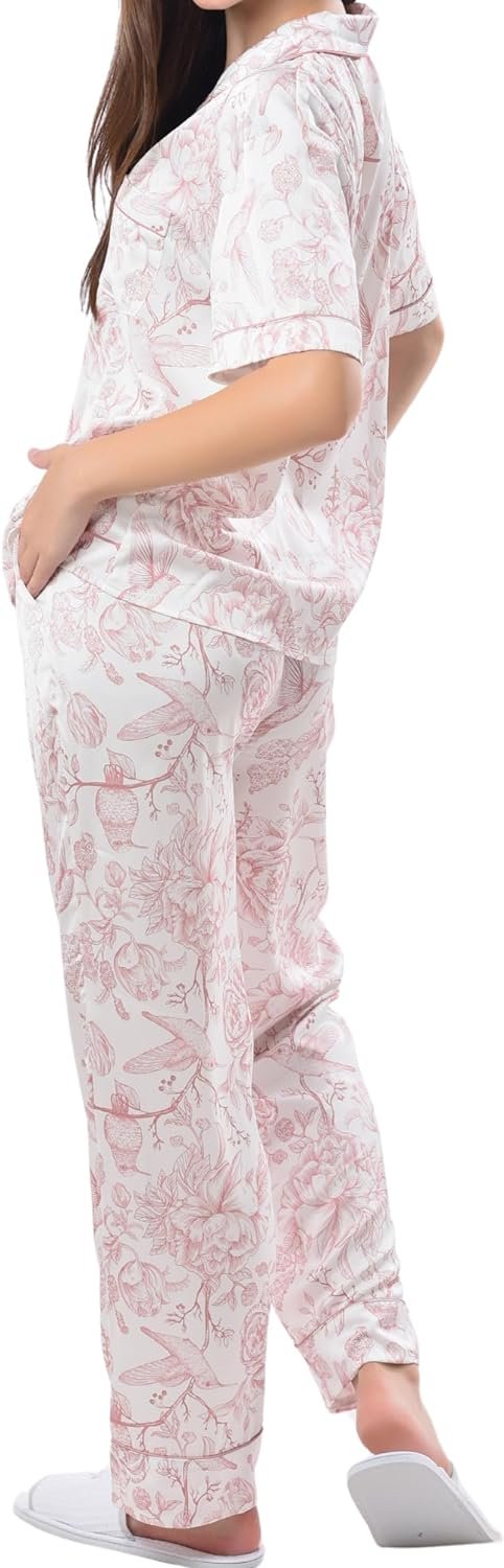 61BPPYPloDL._AC_SL1500 Women's Silky Satin Pajamas Set Long sleeve and Pants Sleepwear Soft and Comfy Button Down Loungewear Relaxed Fit