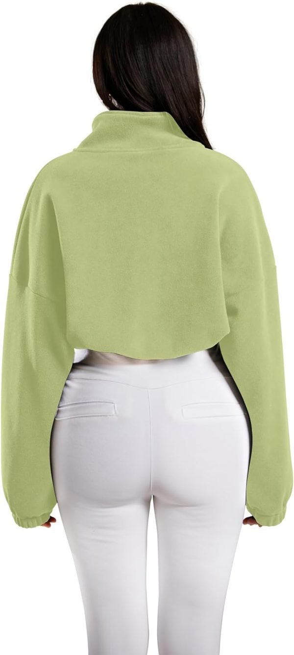 61CKt6r86eL._AC_SL1500 Women's Full Zip Fleece Short Jacket Oversized Athletic Running Long Sleeve Stand Collar Crop Warm Sherpa Coat