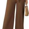 Womens Wide Leg Lounge Pants High Waisted Business Work Casual Pants Adjustable Tie Knot Loose Trousers with Pocket