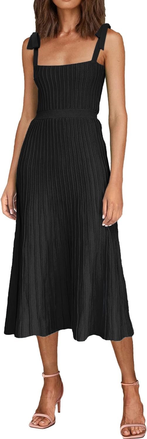 61ChGvUamtL._AC_SL1500 Women's 2024 Summer Maxi Dresses Tie Spaghetti Strap Square Neck Ribbed Knit Dress