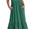 61DOdItarLL._AC_SL1500 Women's Summer Casual Short Sleeve Crewneck Swing Dress Flowy Tiered Maxi Beach Dress with Pockets