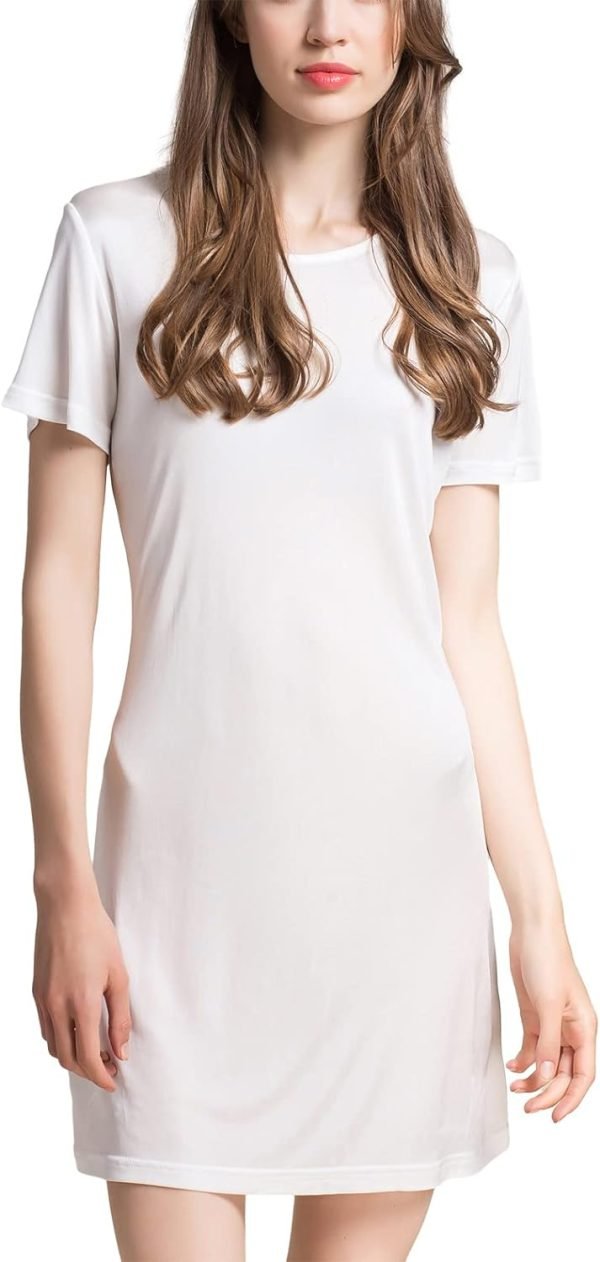 61DUM7tfxrL._AC_SL1500 Women's Silk Nightgown Short Sleeve Pure Mulberry Silk Sleepshirt Scoop Neck Nightshirt Sleepwear