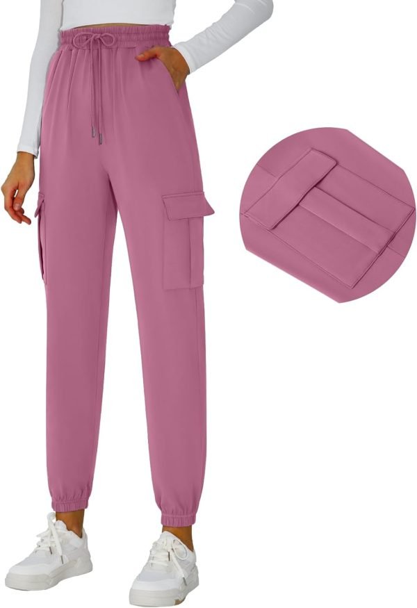 61DuhgRHtDL._AC_SL1500 Womens Athletic Pants Knit Cargo Pants Stretchy Hiking Pants Elastic Waist Sweatpants Baggy Soft Joggers