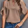 61E1Qk-kQkL._AC_SL1067 Women's Cold Shoulder Tops Summer Fashion Short Sleeve V Neck Casual Loose Solid Color Blouse Shirts