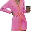 61F0vBZ1woL._AC_SL1408 Pink Queen Women's V Neck Long Sleeve Mini Dress Elegant Button Down Open Front Color Block Knit Sweater Cardiagns with Belt