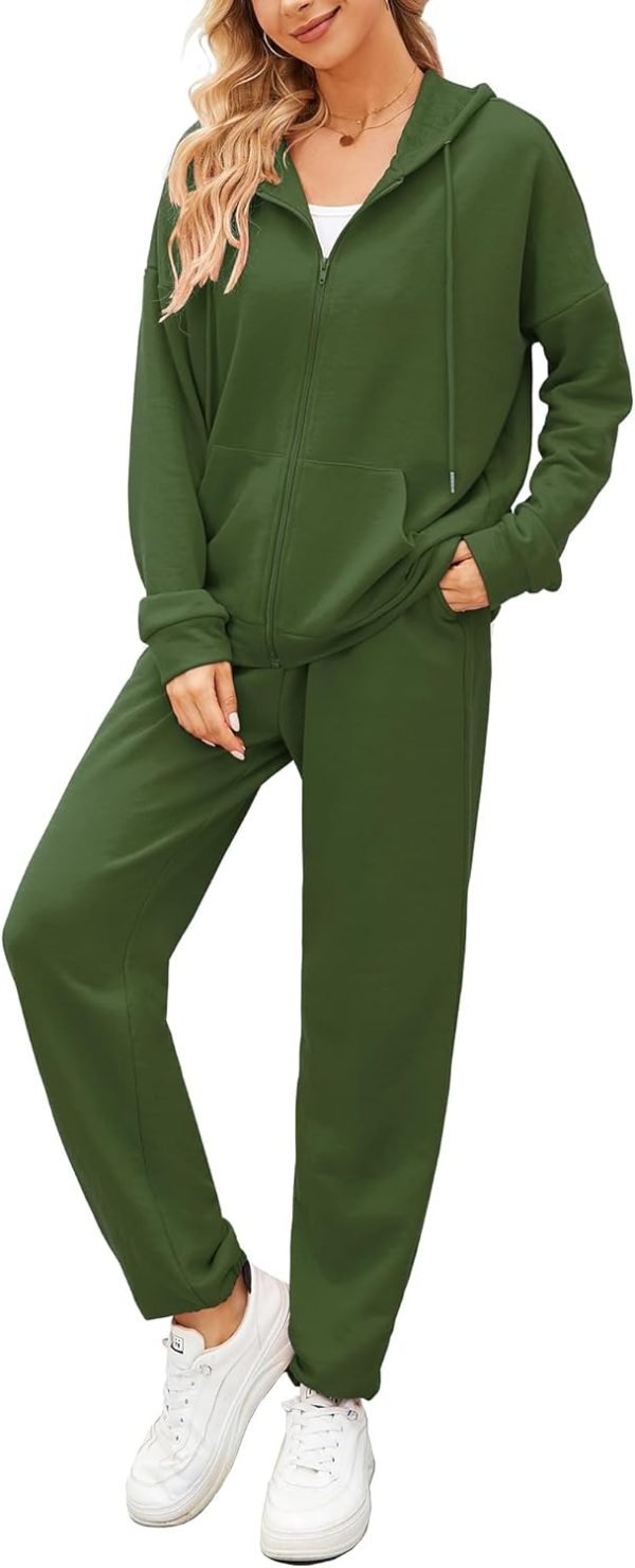 61Gqj6Tiv8L._AC_SL1500 Women 2 Piece Outfits Tracksuit Casual Zip Up Hoodie Sweatsuits Jogging Long Pant Set