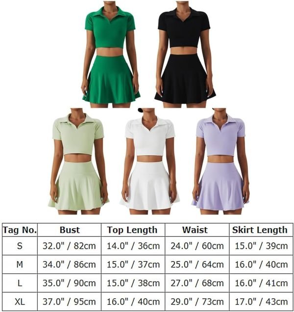 2 Piece Tennis Dress for Women High Waist Pleated Tennis Skirt with Shorts Short Sleeve Crop Golf Workout Skirts Sets
