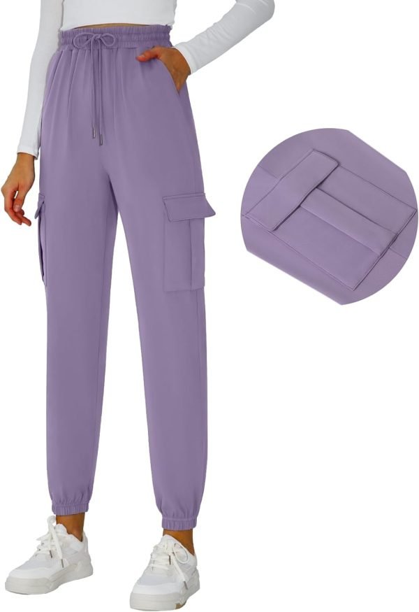 61HBCqdN7WL._AC_SL1500 Womens Athletic Pants Knit Cargo Pants Stretchy Hiking Pants Elastic Waist Sweatpants Baggy Soft Joggers