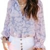 61HOKaMMBDL._AC_SL1500 Womens Casual Boho Floral Print V Neck Long Sleeve Blouses Button Down Shirts Dressy Chiffon Loose Ruffle Tops