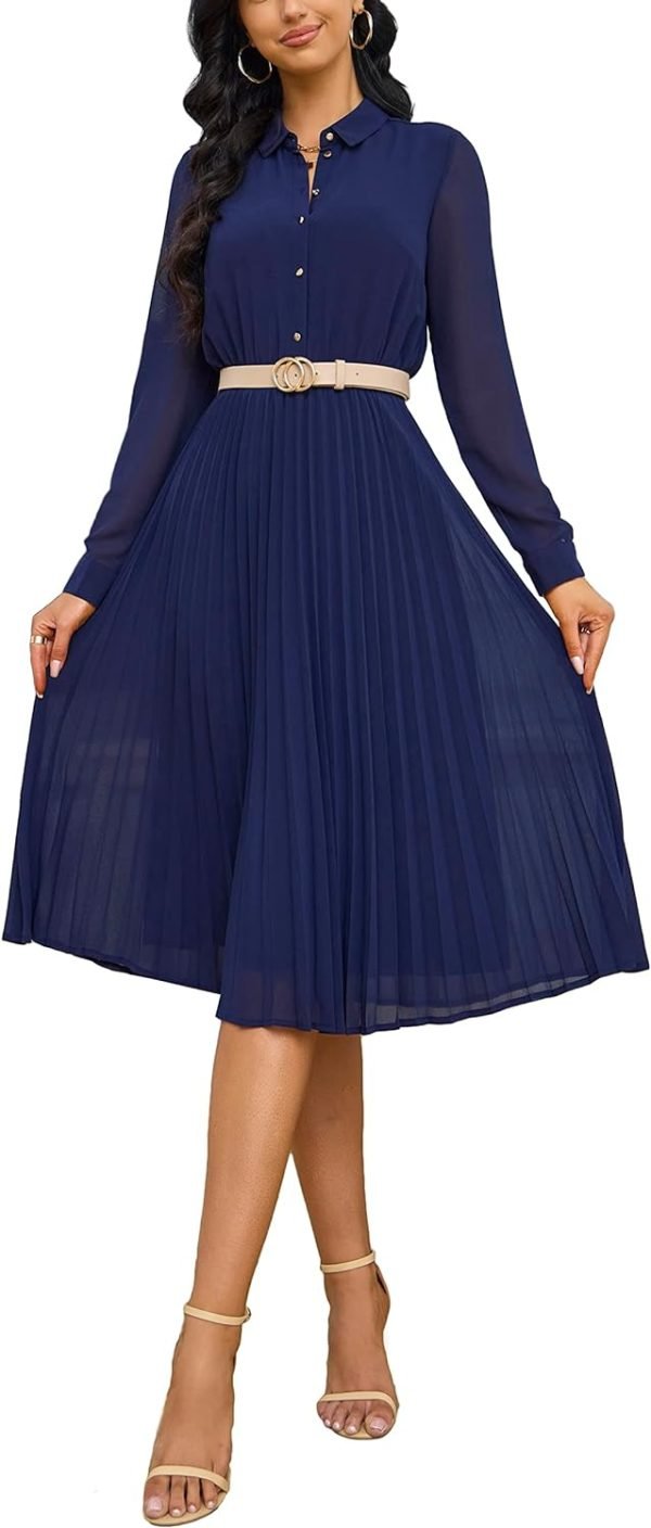 61HiCAn_NWL._AC_SL1500 Business Casual Shirt Dress for Women Long Sleeves Pleated Midi Dresses with Belt