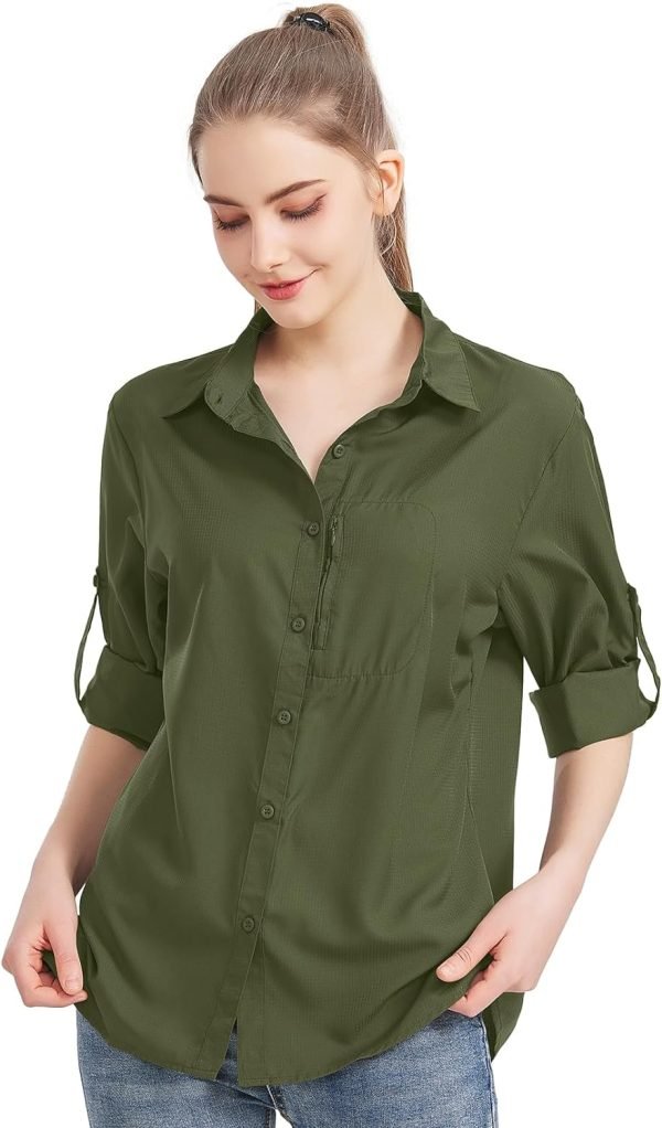 61IPkDmuBsL._AC_SL1500 Women's UPF 50 Long Sleeve Sun Protection Shirts Quick Dry Outdoor Fishing Hiking Travel Shirt