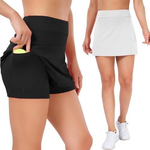 61ISP2nykzL._AC_SL1500 Tennis Skirts for Women Athletic Golf Skorts Workout Running Skirt Sports Activewear with Shorts Pocket 2 Pack