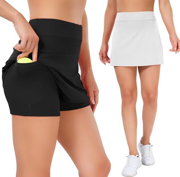 61ISP2nykzL._AC_SL1500 Tennis Skirts for Women Athletic Golf Skorts Workout Running Skirt Sports Activewear with Shorts Pocket 2 Pack
