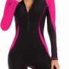 61Jwoc5bJlL._AC_SL1500 Women Zip Rash Guard Long Sleeve One Piece Splice Swimsuit UPF 50+ Tummy Control Surfing Bathing Suits Boyshort Bottom