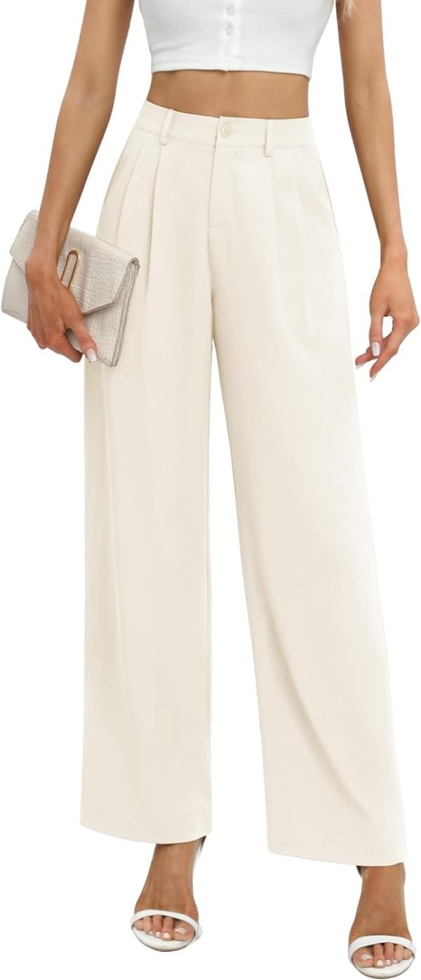 Women's Business Work Trousers High Waisted Wide Leg Pants Long Straight Suit Pants with Pocket
