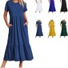 Womens Summer Dresses Casual Short Sleeve Crewneck Swing Dress Casual Tiered t Shirt Dress with Pockets 2024 Trendy Outfits