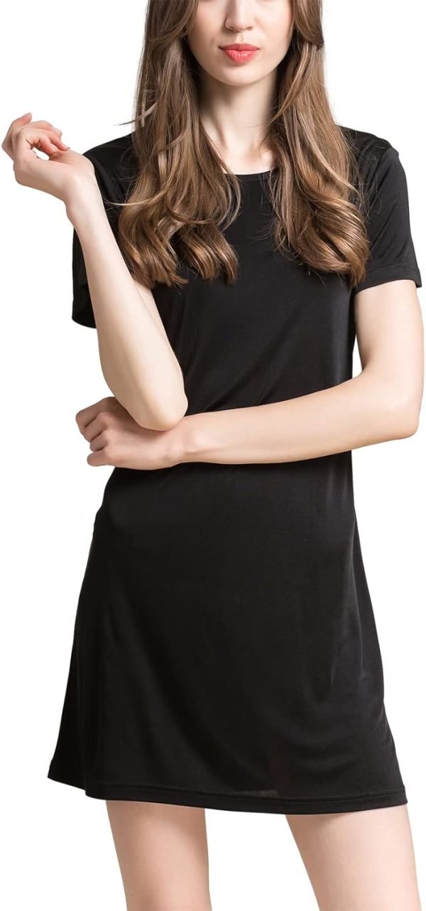 61LBu-ZOv2L._AC_SL1500 Women's Silk Nightgown Short Sleeve Pure Mulberry Silk Sleepshirt Scoop Neck Nightshirt Sleepwear