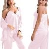 61LQXw91USL._AC_SL1500 Womens Silk Satin Pajama Sets,Zebra Strips Comfy Robe and Pants Women Pajamas,Silky Camisole Woman Pjs Set 3 Pieces