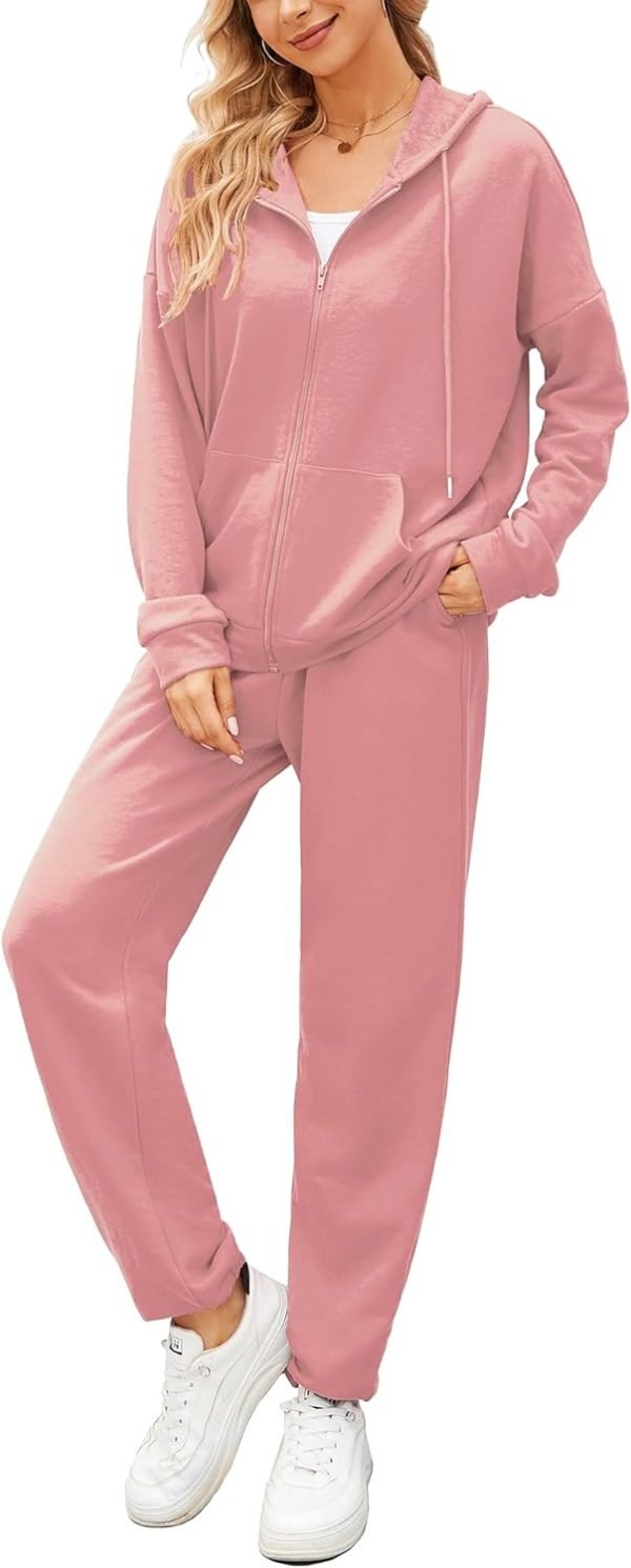 61MYflJ5JhL._AC_SL1500 Women 2 Piece Outfits Tracksuit Casual Zip Up Hoodie Sweatsuits Jogging Long Pant Set