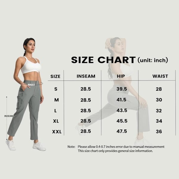 61Pa95dzbLL._AC_SL1500 Womens Cargo Hiking Pants - Travel Lightweight Water Resistant 4 Pockets Casual Quick Dry Athletic Climbing Pants