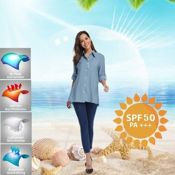 61Pg24z1rBL._AC_SL1000 Women's UPF 50 Long Sleeve Sun Protection Shirts Quick Dry Outdoor Fishing Hiking Travel Shirt