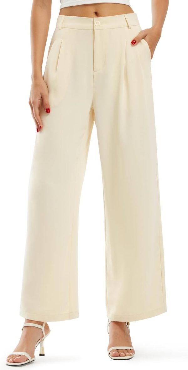 61PuKXF2gLL._AC_SL1500 Libin Women's Wide Leg Pants High Waisted Work Dress Pants Loose Fit Back Elastic Waist Business Casual Trousers Office
