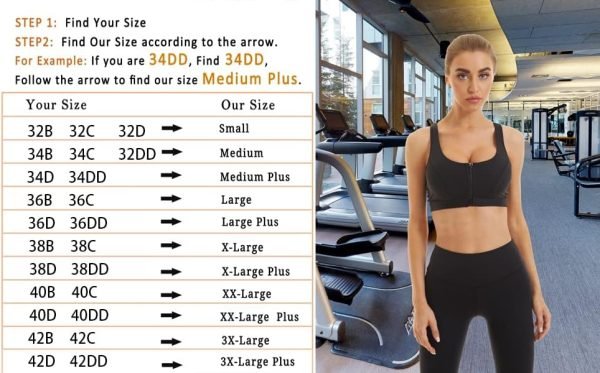 61Q1YHomYBL._AC Womens Sports Bra with Zip Closure and Racerback,Wireless Bras,Four-Way Stretch Fabric with Removable Padded