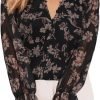 61Q8UmMgOJL._AC_SL1500 Womens Casual Boho Floral Print V Neck Long Sleeve Blouses Button Down Shirts Dressy Chiffon Loose Ruffle Tops