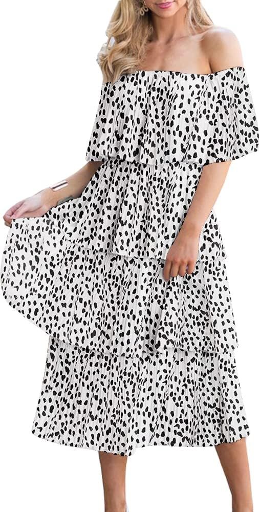 61QUdNqFbdL._AC_SL1000 Women's Off The Shoulder Ruffles Summer Valentines Day Loose Casual Chiffon Long Party Beach Maxi Dress