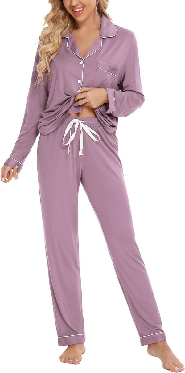 61QvWlTQNHL._AC_SL1500 Pajamas Set Long Sleeve Womens Button Down Sleepwear Two Piece Nightwear Soft Pj Lounge Sets S-XXL