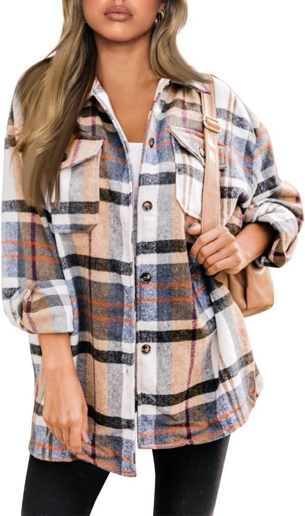 61S-UoP_qWL._AC_SL1200 Trendy Queen Womens Flannel Shacket Jacket Casual Plaid Button Down Long Sleeve Shirt Fall Clothes Outfits