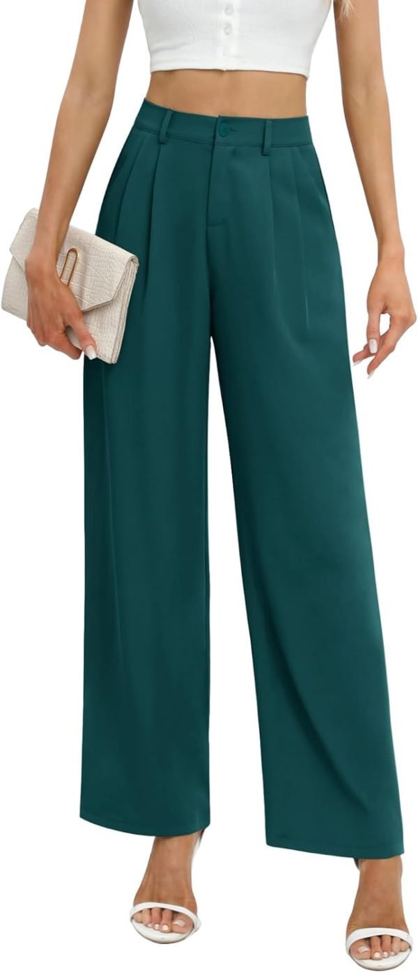 Women's Business Work Trousers High Waisted Wide Leg Pants Long Straight Suit Pants with Pocket