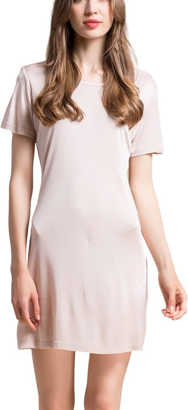 61SeJzjKB8L._AC_SL1488 Women's Silk Nightgown Short Sleeve Pure Mulberry Silk Sleepshirt Scoop Neck Nightshirt Sleepwear
