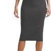 61Sy3OC1DLL._AC_SL1500 Women Office Work Pencil Skirts Stretchy High Waist Tummy Control Nylon Midi Bodycon Skirts Below Knee Back Slit