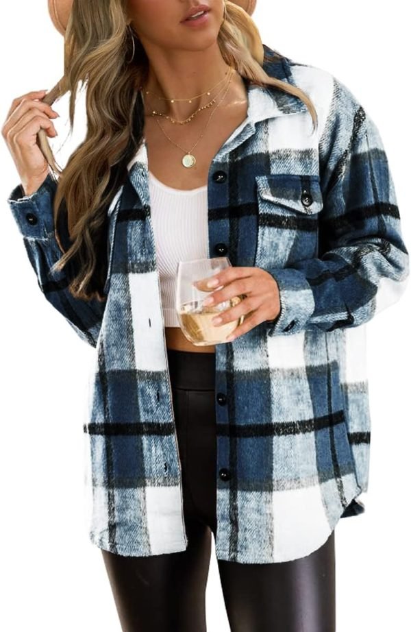 61T6gTmbyCL._AC_SL1200 Trendy Queen Womens Flannel Shacket Jacket Casual Plaid Button Down Long Sleeve Shirt Fall Clothes Outfits