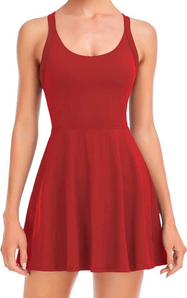 61UWPXBGBwL._AC_SL1500 Womens Tennis Dress with Built in Shorts and Bra Workout Dress Golf Athletic Dress for Women