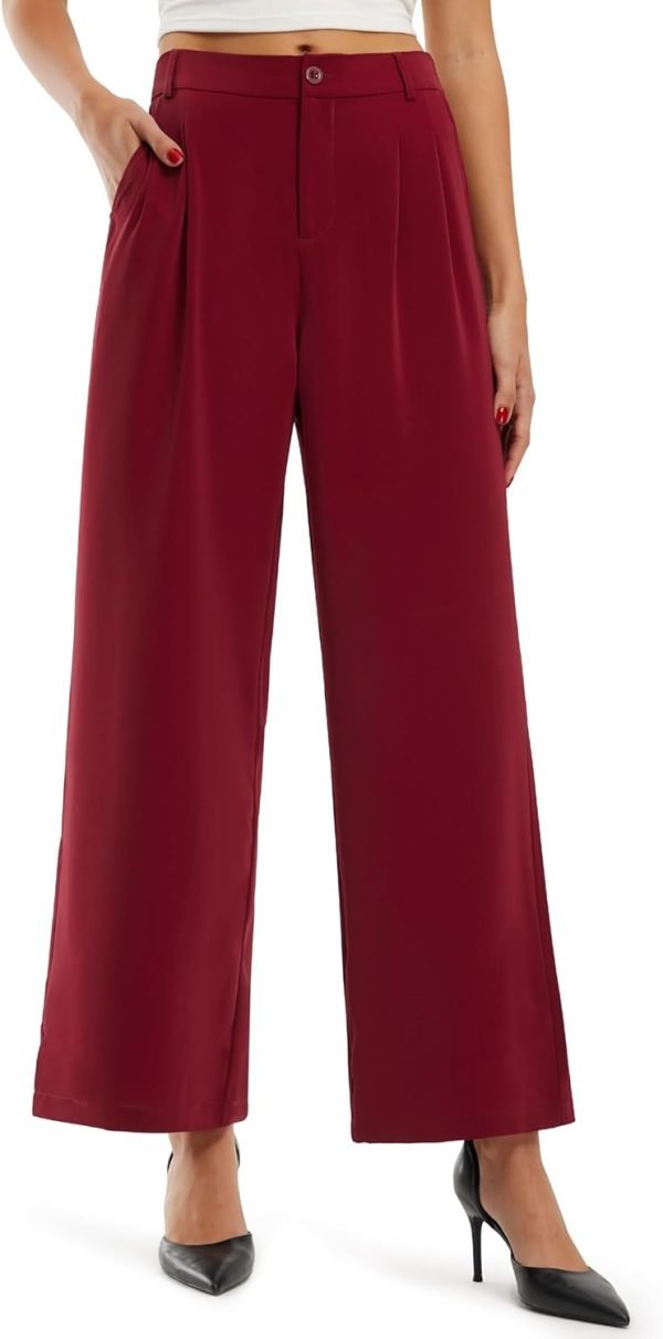 61WMEFQ6dML._AC_SL1500 Libin Women's Wide Leg Pants High Waisted Work Dress Pants Loose Fit Back Elastic Waist Business Casual Trousers Office