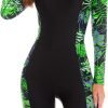 61XBUBOqClL._AC_SL1500 Women Zip Rash Guard Long Sleeve One Piece Splice Swimsuit UPF 50+ Tummy Control Surfing Bathing Suits Boyshort Bottom