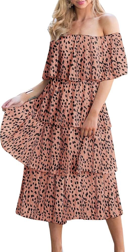 61Y5dI4CvUL._AC_SL1000 Women's Off The Shoulder Ruffles Summer Valentines Day Loose Casual Chiffon Long Party Beach Maxi Dress