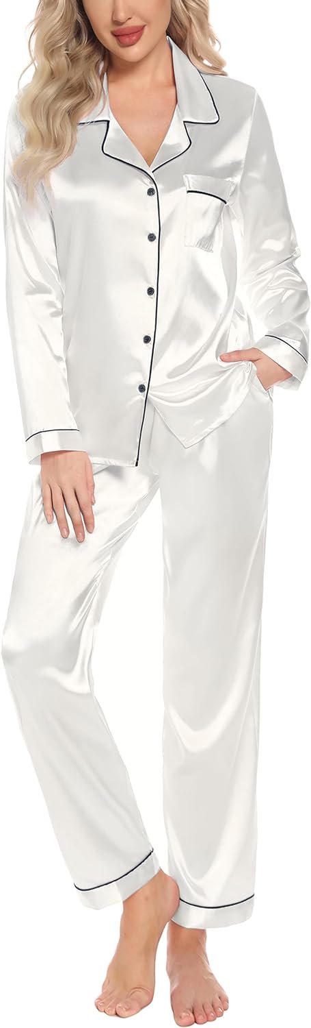 61YOCmo7jWL._AC_SL1500 Pajamas Set Long Sleeve Womens Button Down Sleepwear Two Piece Nightwear Soft Pj Lounge Sets S-XXL